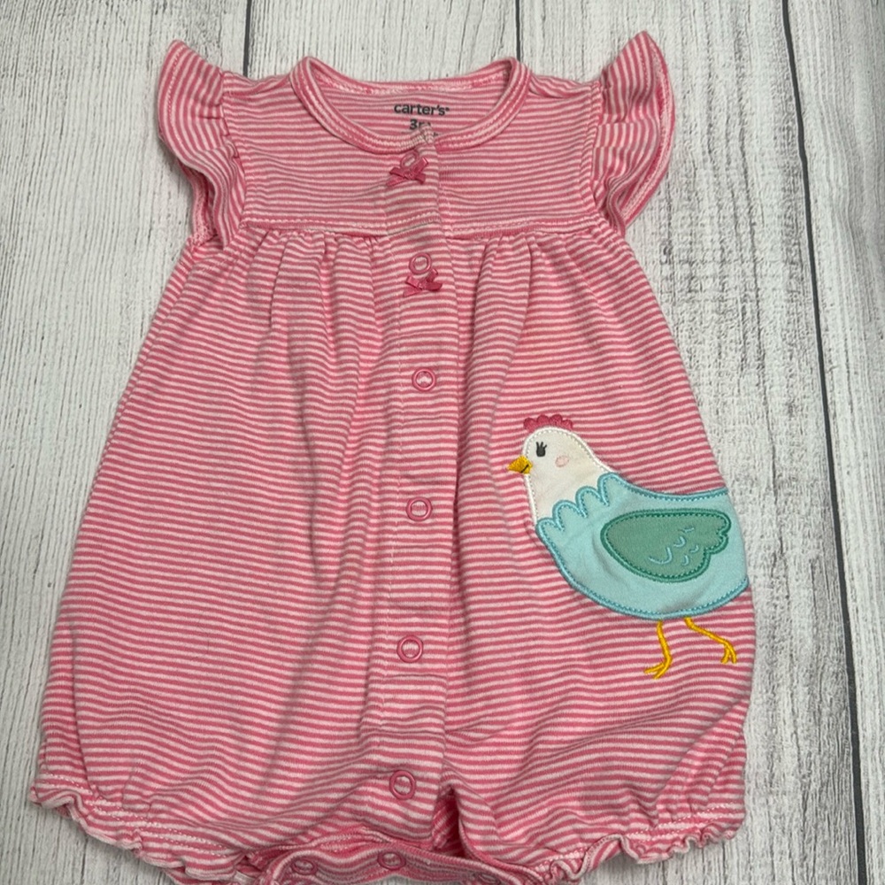 Carter's Baby Girl Pink Striped Appliquéd Romper